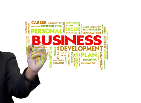 Business woman use hand drawing text on whiteboard, businessの写真素材