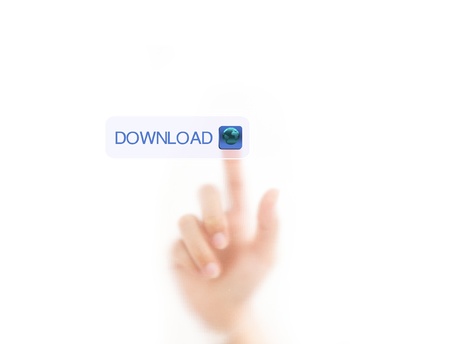 man finger pressing a play button, isolated on a white background. の写真素材