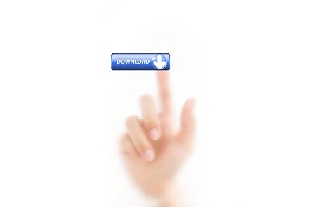 man finger pressing a download button, isolated on a white background. の写真素材