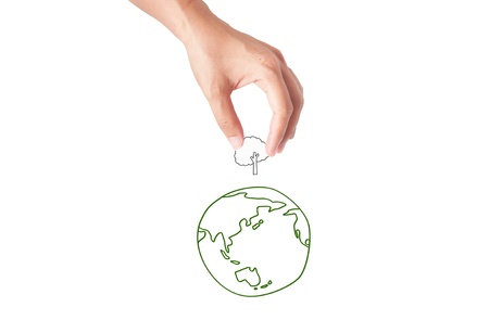 hand holding tree for green eco conceptの写真素材