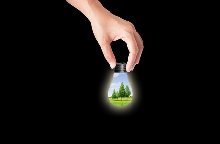 hand holding Bulb for green eco conceptの写真素材