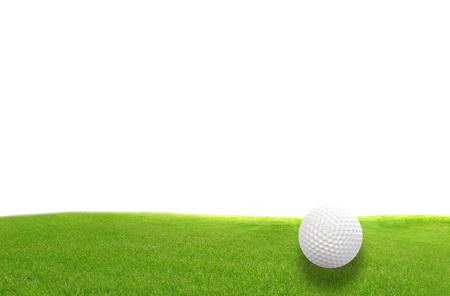 Close-up of golf ball with green grass isolated for web design backgroundの写真素材
