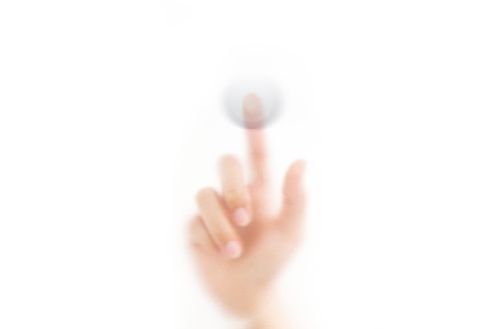 man finger pressing a touchscreen buttonの写真素材