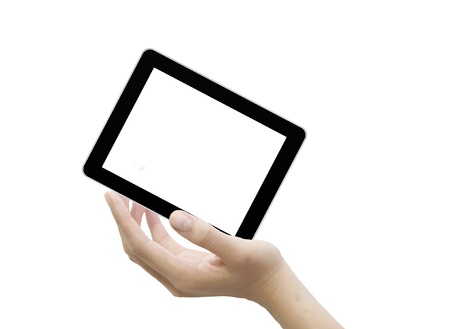A male hand with touchscreen computer の写真素材