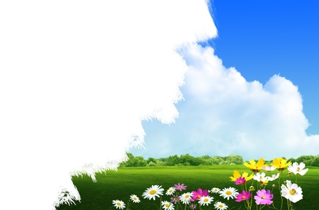 Paint land scape green grass backgroundの写真素材