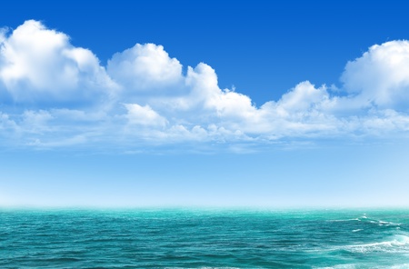 Beautiful seascape with blue sky and cloud backgroundの写真素材