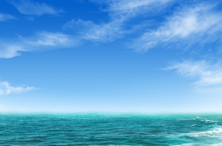 Beautiful seascape with blue sky and cloud backgroundの写真素材