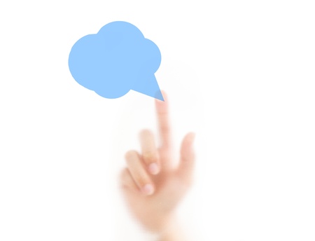 man finger pressing a bubble, isolated on a white background. の写真素材