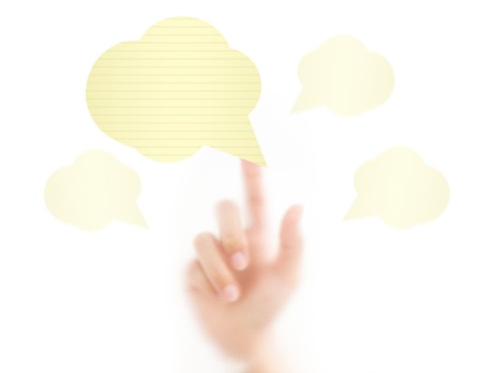 man finger pressing a bubble, isolated on a white background. の写真素材