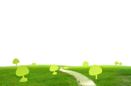 Green Tree on green field の写真素材