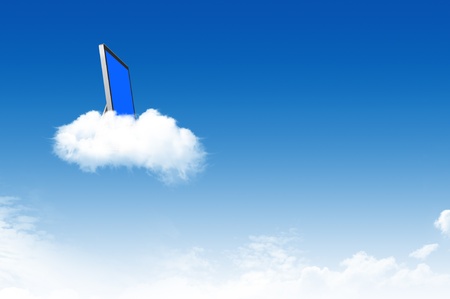 Computer on the cloud, for colud computing concept and businessの写真素材