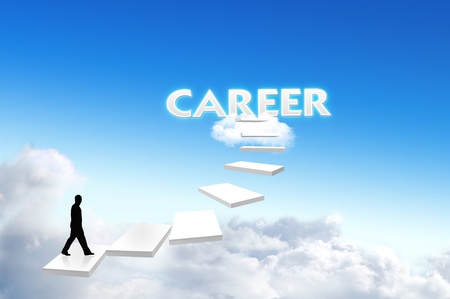 business man walk on the stairway to career the targetの写真素材