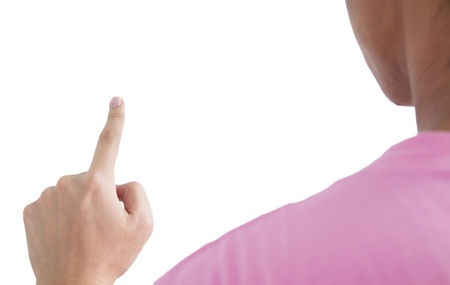 Man point finger on the screenの写真素材