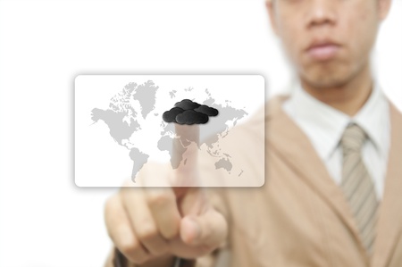 Businessman pressing finger on weather forecast buttonの写真素材