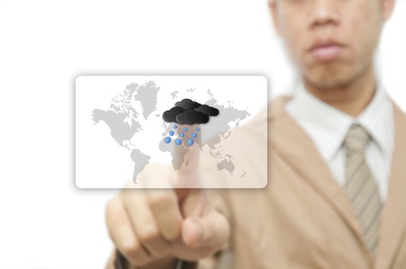 Businessman pressing finger on weather forecast buttonの写真素材