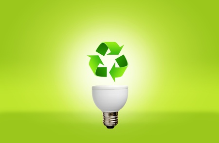 Lamp with recycle symbol for green eco conceptの写真素材