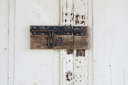 Old wooden door lock.の写真素材