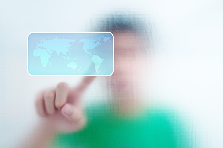 man finger pressing a touchscreen button