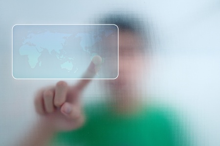 man finger pressing a touchscreen buttonの写真素材