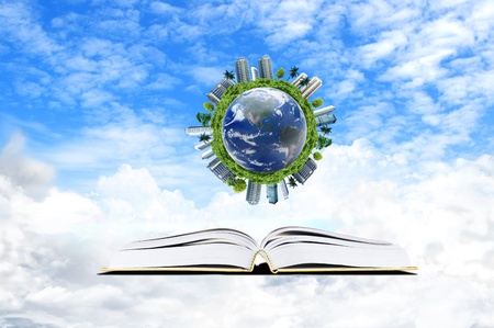 Book with cloud and earth  - education concept