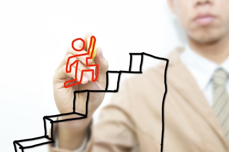 Business man drawing career on the screen backgroundの写真素材