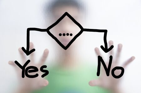 Business man draw diagram on the screen background,yes or no decision
