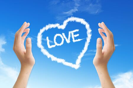LOVE HEART cloud on the blue sky の写真素材