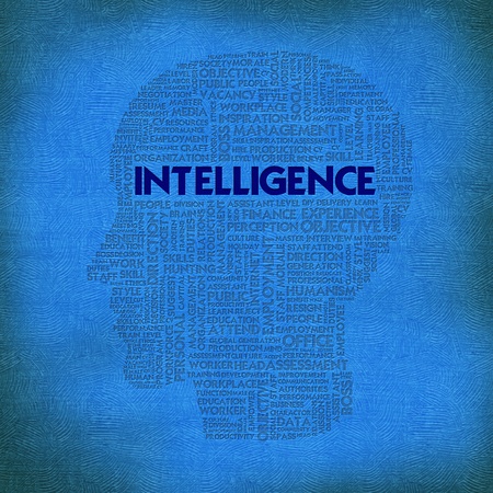 Word cloud business concept inside head shape, intelligenceの写真素材