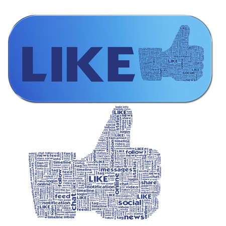 Thumb up like hand symbol with tag cloud of word