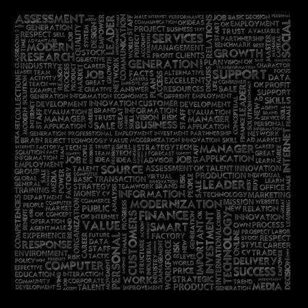 Business man and bulb head with Word cloud for business concept