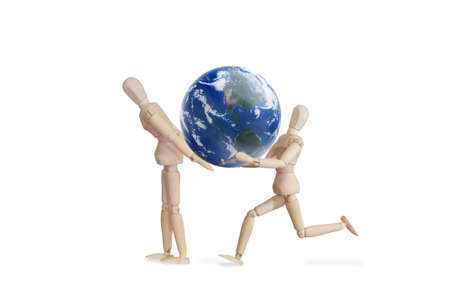 Wooden model  and a symbol of environmental protection. Illustrationの写真素材