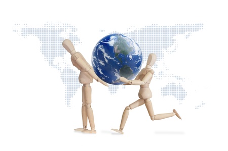 Wooden model  and a symbol of environmental protection. Illustrationの写真素材