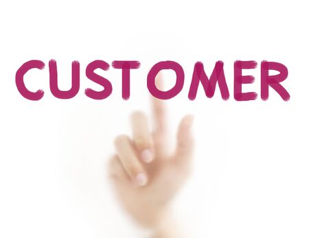 Finger pressing business word,Customerの写真素材