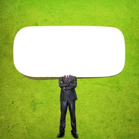 Business man and Blank speech bubble on backgroundの写真素材