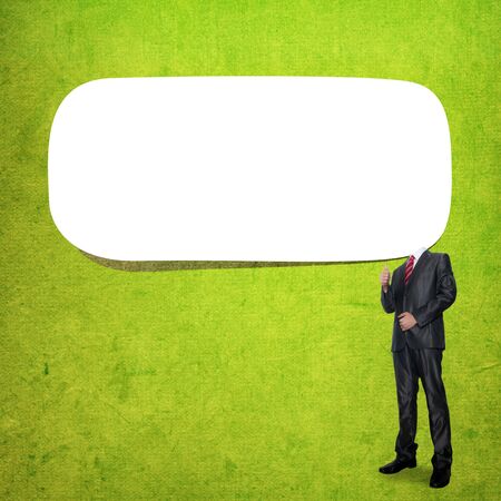 Business man and Blank speech bubble on backgroundの写真素材