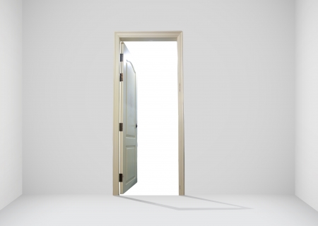 Opened door with white screenの写真素材