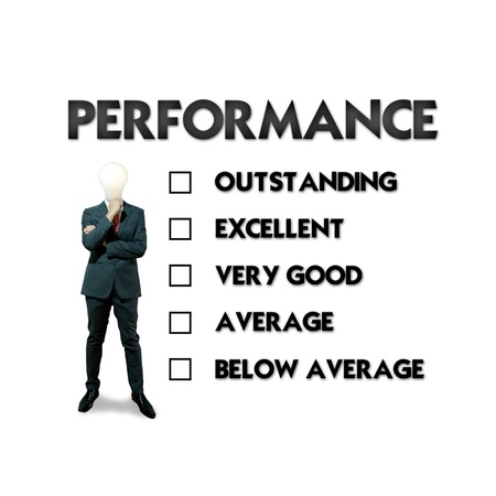 Customer service evaluation form with business man selecting the choiceの写真素材