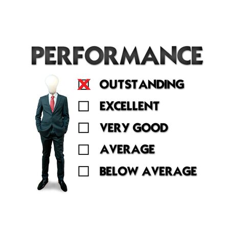Customer service evaluation form with business man selecting the choiceの写真素材