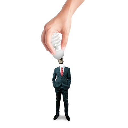 businessman with lamp-head have got an ideaの写真素材