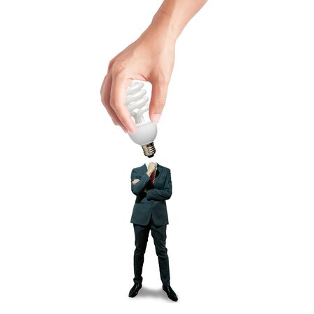 businessman with lamp-head have got an ideaの写真素材