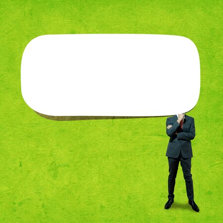 Business man and Blank speech bubble on backgroundの写真素材