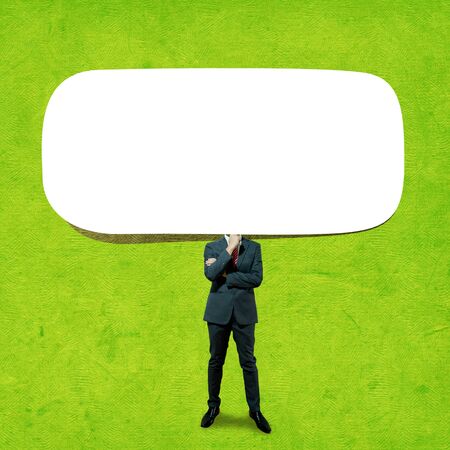 Business man and Blank speech bubble on backgroundの写真素材