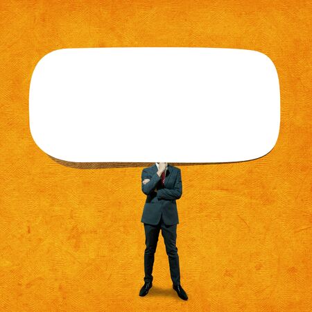 Business man and Blank speech bubble on backgroundの写真素材