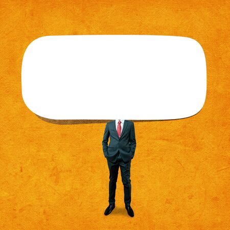 Business man and Blank speech bubble on backgroundの写真素材