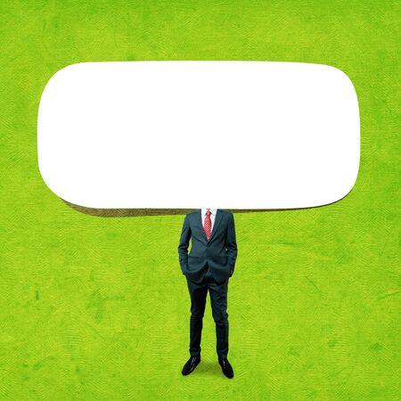 Business man and Blank speech bubble on backgroundの写真素材
