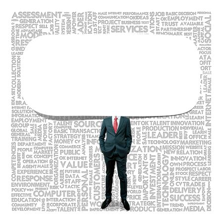 Business man and Blank speech bubble on backgroundの写真素材