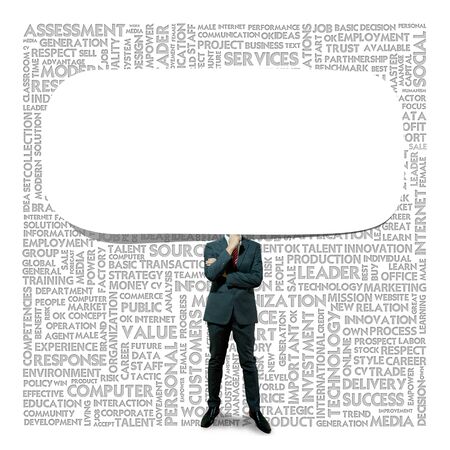 Business man and Blank speech bubble on backgroundの写真素材