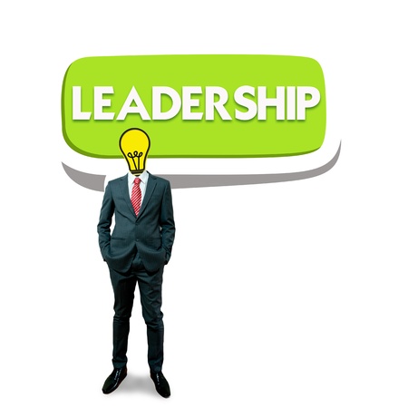 Business man with bulb head on the bubble leadership screen backgroundの写真素材
