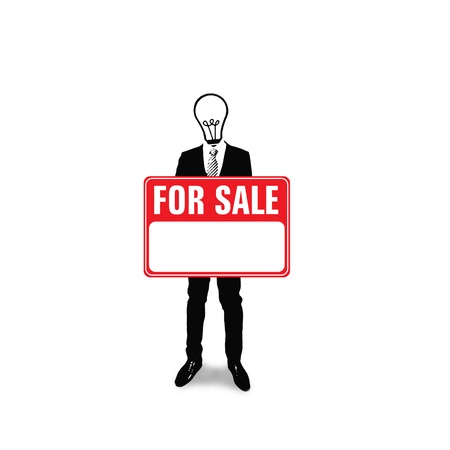 Business man with bulb head on the bubble screen backgroundの写真素材