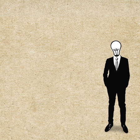 Business man with bulb head on the bubble screen backgroundの写真素材
